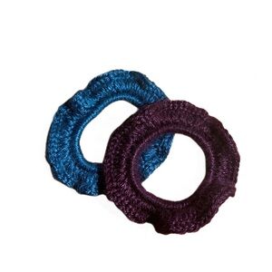 Handmade crochet scrunchies. Blue and purple set. Made from bamboo silk yarn